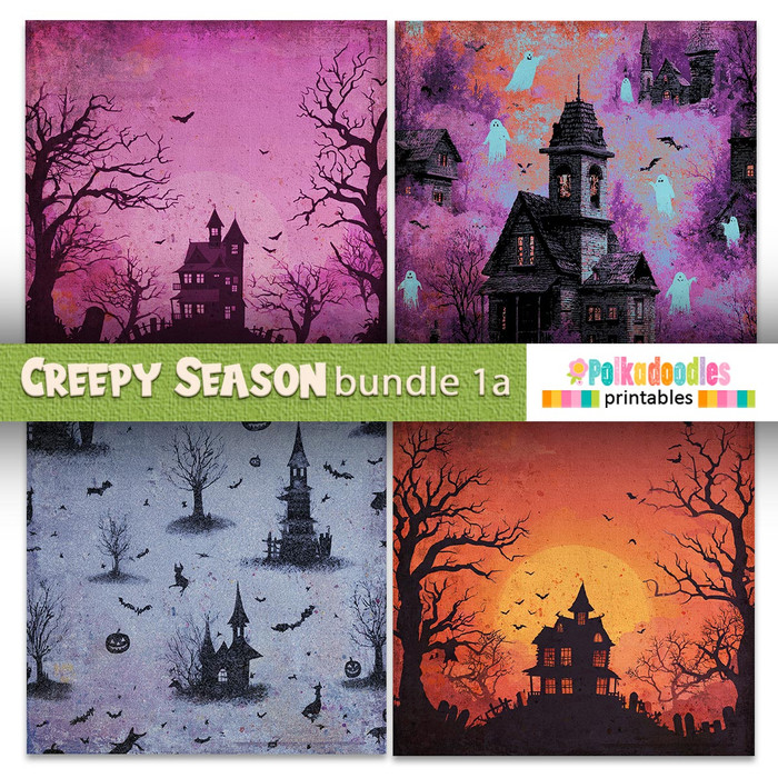Creepy Autumn Halloween papers 1a - digital printable papers Halloween Fall - Card Making, Scrapbooking, Junk Journal, svg, stickers