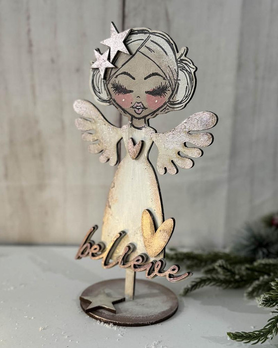 Believe in Angels engraved MDF extra blank sheets for stamping, stand-up 3D shape set for crafts, mixed media, art doll.
