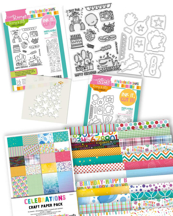 Say Cheese Birthday Celebration  bundle stamps, dies, papers for card making, craft, scrapbooking