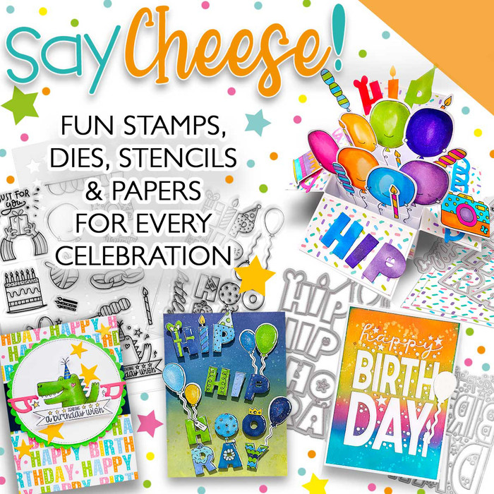 Say Cheese Birthday Celebration  bundle stamps, dies, papers for card making, craft, scrapbooking