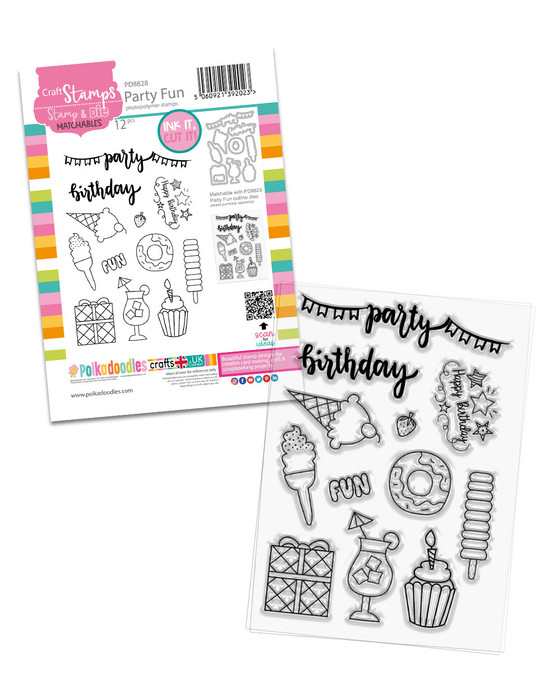 Party Fun Matchables photopolymer stamps A6/4x6" - Card making, craft supplies, scrapbooking