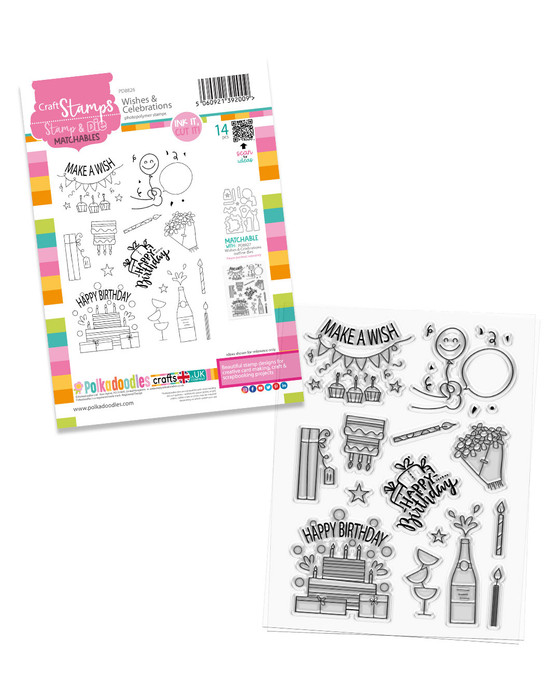 Wishes and Celebrations photopolymer stamps A5/6 x 8" - Card making craft supplies, scrapbooking