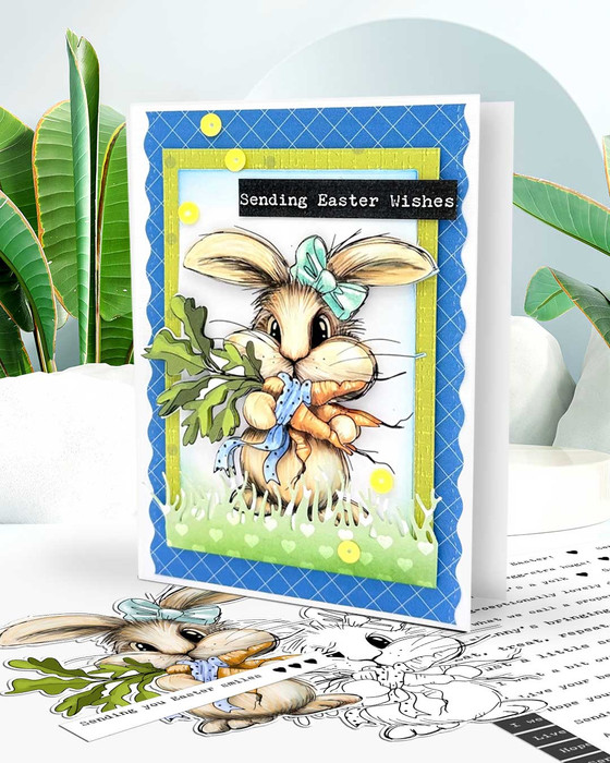Bunny with carrots - colour printable clipart for Card Making, Scrapbooking, Junk Journal, svg, craft stickers & planners