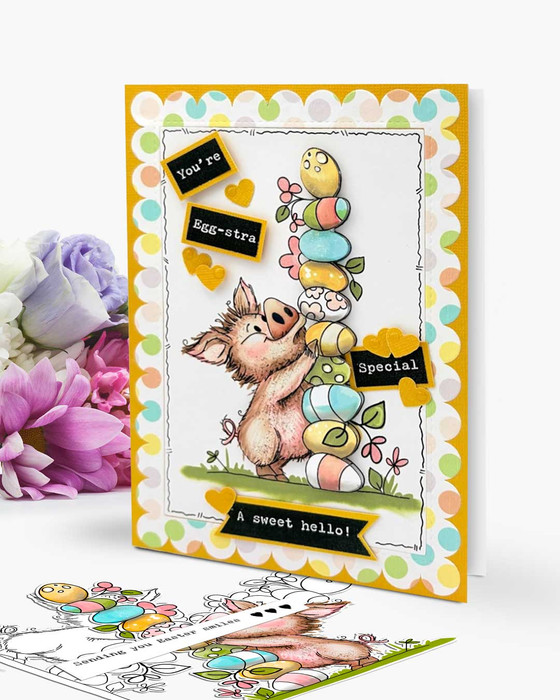 Pig-ging out with Eggs - BLACK/WHITE colouring digital stamp printable for Card Making, Scrapbooking, Junk Journal, svg, craft stickers & planners