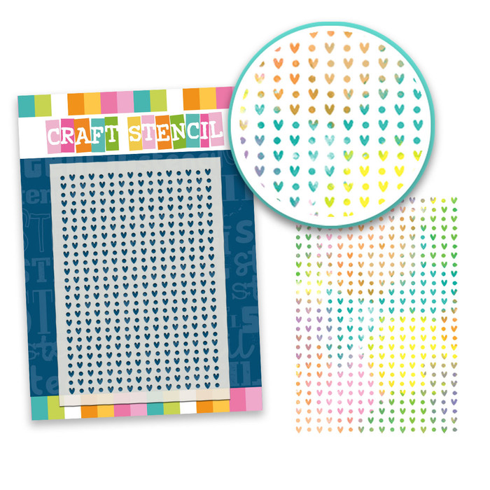 Love Drops Hearts A5/6 x 8" stencil – craft, card making Stencil