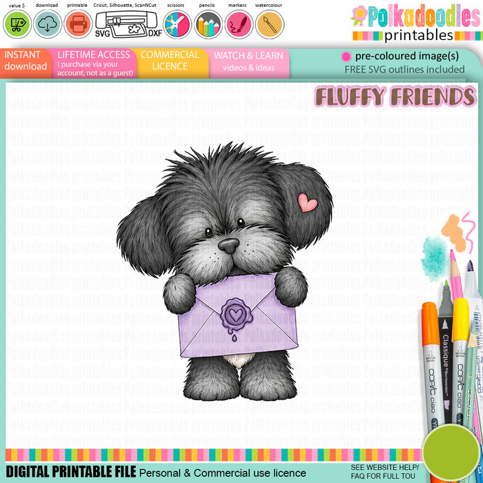 Pickles dog with letter 2- colour Clipart SVG printable craft Download for Card Making Scrapbooking Junk Journals Crafts Stickers