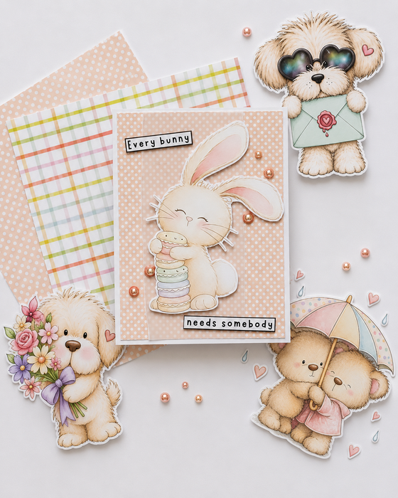 Clover Bunny rabbit with Macarons - colour Clipart SVG printable craft Download for Card Making Scrapbooking Junk Journals Crafts Stickers.