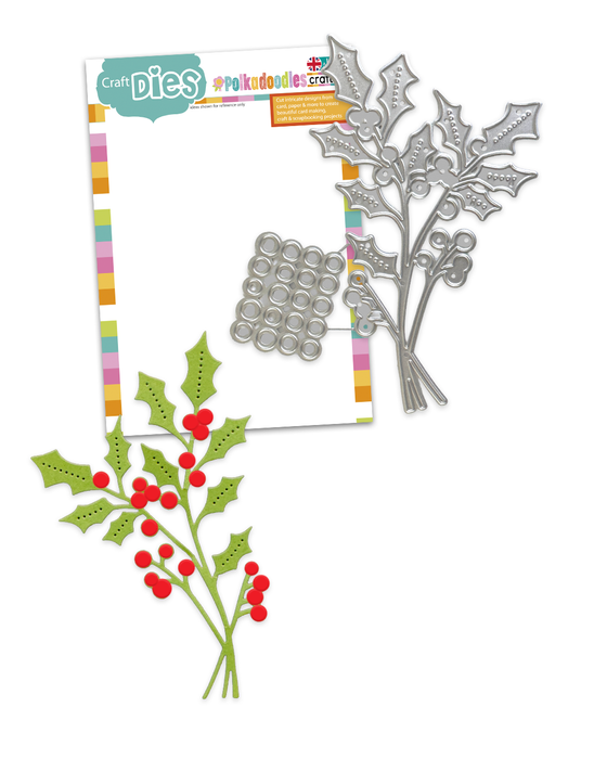 Abundant Holly Craft Cutting Dies | Holly & Berry Die Set - Craft Cutting Dies for crafts, card making scrapbooking