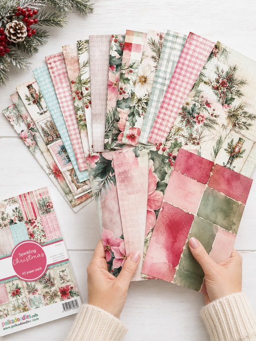Sparkling Christmas 50 sheets paper & topper pack A5 for crafts, card making scrapbooking | Double-Sided Festive Papers |