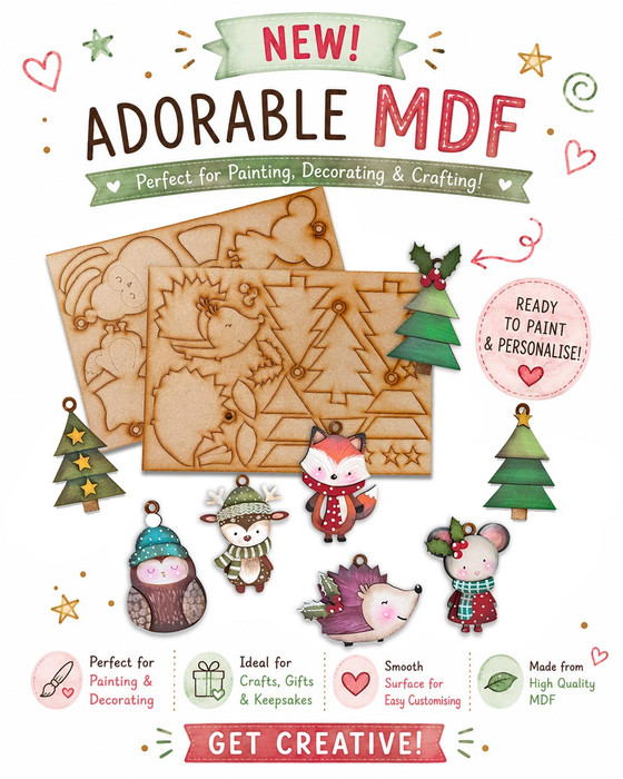 Critters/animals Create & Decorate MDF Ornament Kit | Layered MDF Bauble Decorations