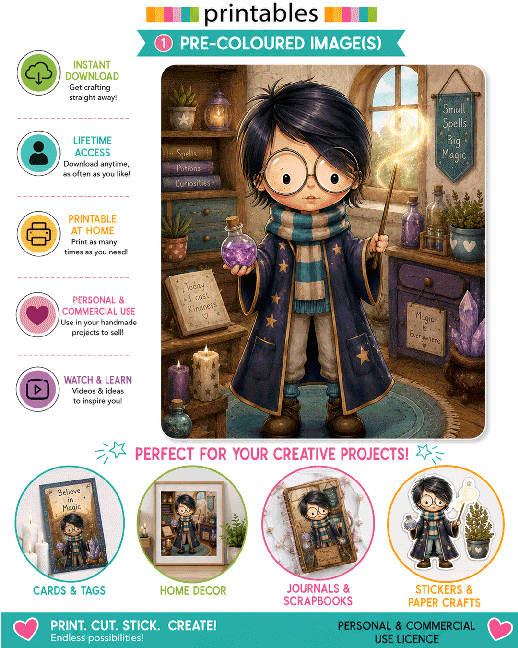 Wizard Magic little Dude - printable colour clipart craft Download for Card Making Scrapbooking Junk Journals , coloring book, Stickers.
