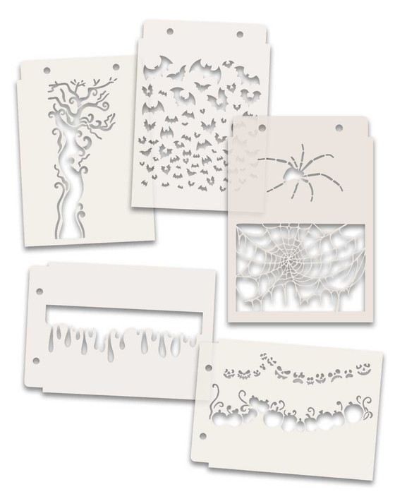 Creepy Halloween Stencil bundle, 5 stencils - A5/6 x 8" (new) - craft, card making, scrapbooking stencil.