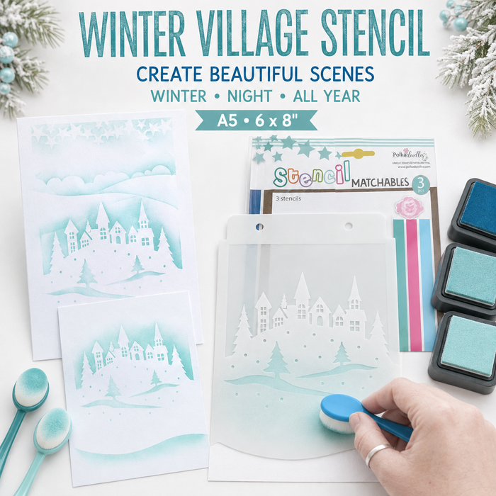 Winter Village Christmas Holiday stencil A5/6 x 8" (new) - craft, card making, scrapbooking stencil.