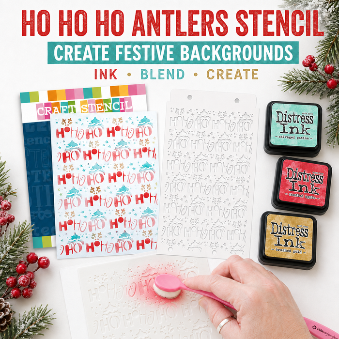 Hohoho Antlers Text stencil A5/6 x 8" (new) - craft, card making, scrapbooking stencil.