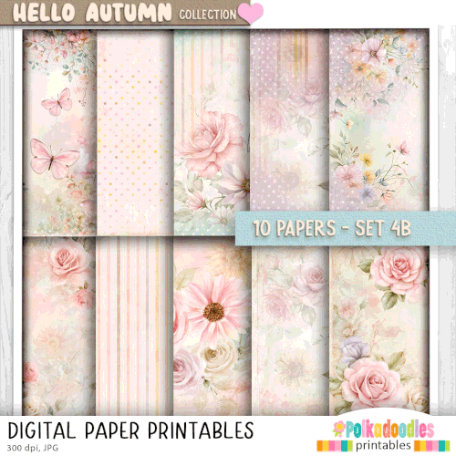 Hello Autumn Pretty printable paper patterns set 4b - craft, card making, junk journal, digital scrapbooking.