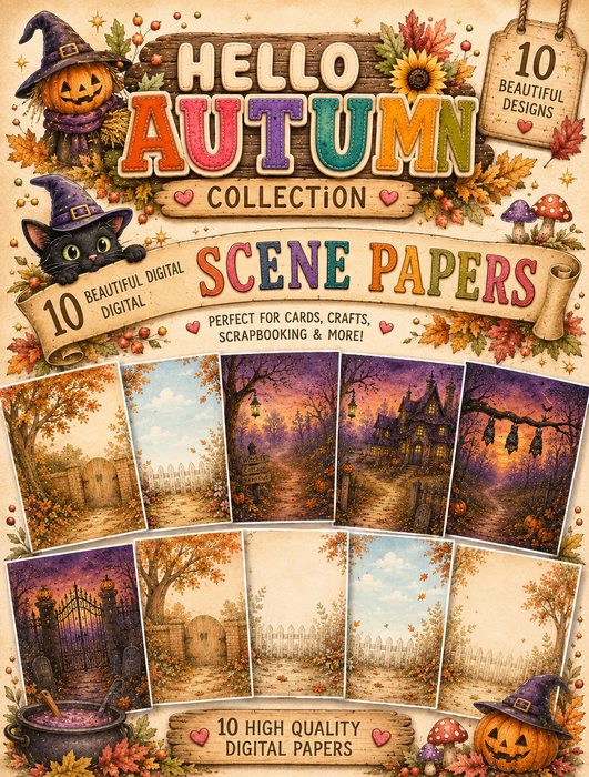 Autumn printable scenes - craft, card making, junk journal, digital scrapbooking.