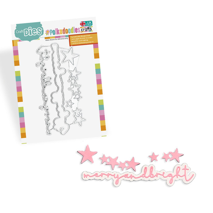 Merry and Bright Christmas greeting craft cutting dies with layered script sentiment and star border for card making