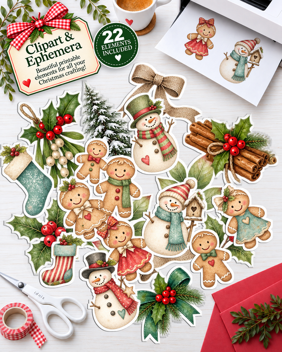 Christmas Holiday Ephemera x 22- Christmas at the Cottage Printable Craft Bundle