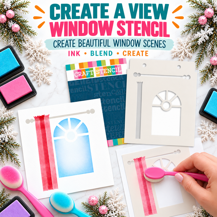Create a View Window stencil - card making and craft stencil.
This versatile A5 stencil is designed to create a wonderful window view on your crafty project!

Build up the window scene with curtains too if you wish, but by keeping the window separate we've designed it so that you can create both an inside and outside view. Use it as a mask and stamp over the top too!