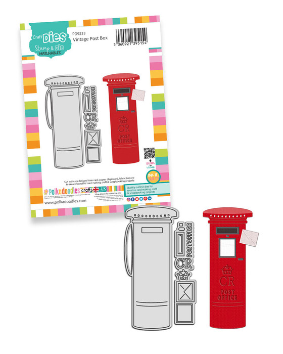 Vintage Post Box craft dies - cutting dies for card making and crafts, junk journaling, planner crafts, scrapbooking- cutting dies for card making and crafts, junk journaling, planner crafts, scrapbooking.

This gorgeous UK vintage post box is perfect for any card or craft project. We’ve included layered pieces to build up a lovely box - and the envelope which you can tuck into the opening. To finish off we have added a the Post Office Lettering complete with the new King Charles initials!

The best part is all the pieces are connected to make die cutting much faster and easier!