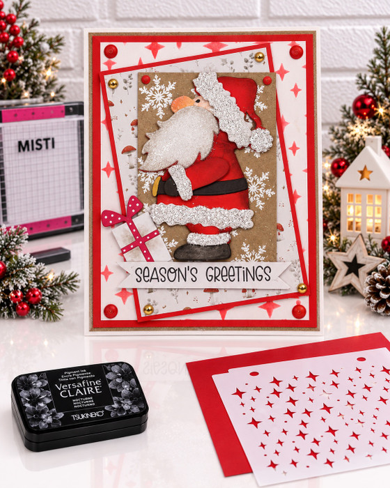 Ho Ho Secret Santa craft dies- cutting dies for card making and crafts, junk journaling, planner crafts, scrapbooking.

Here comes Santa! Measuring approx 8.5cm/3.75" tall this chunky Santa is so cute!

Complete with all the layered die cuts you need to make him look authentic, you can dress hum up and he even has a little gift to give too. Hes the perfect size for cards, tags and any other craft project and woul dlook adorable hung as a Bauble on the tree!

The best part is all the pieces are connected to make die cutting much faster and easier!
