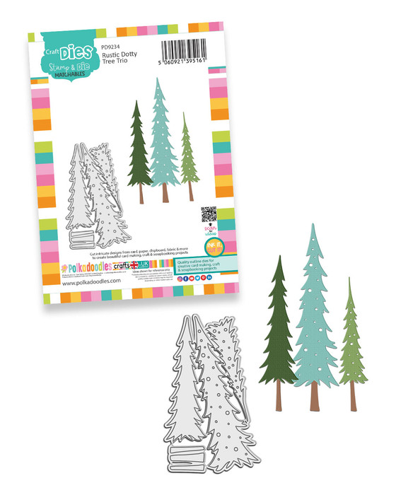 Rustic Dotty Tree Trio craft dies- cutting dies for card making and crafts, junk journaling, planner crafts, scrapbooking.

3 Quirky dotty trees which are definitely not just for Christmas!

Use these lovely trees all year round to create forest scenes - these look amazing on a mixed media project too.

The best part is all the pieces are connected to make die cutting much faster and easier!