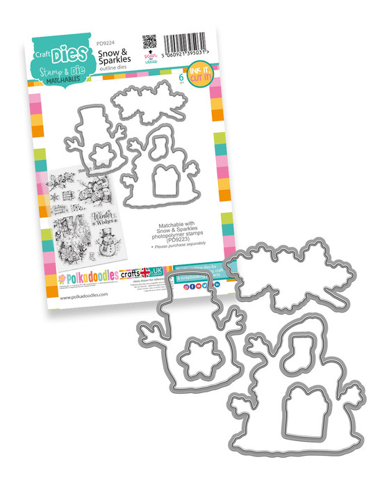 Snow & Sparkles outline craft dies - cutting dies for card making and crafts, junk journaling, planner crafts, scrapbooking. Cut, layer and add dimension to your favourite Snow & Sparkles stamped images with this 6-piece coordinating outline cutting die set.