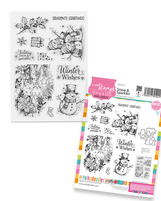 Snow & Sparkles clear stamps - photopolymer stamps for card making and crafts, junk journaling, planner crafts, scrapbooking. Bring a little Snow & Sparkles to your crafting with this fabulous 11-piece photopolymer stamp collection, packed with hand-drawn winter imagery, quirky snowmen, festive details and gorgeous mixed-media style artwork.