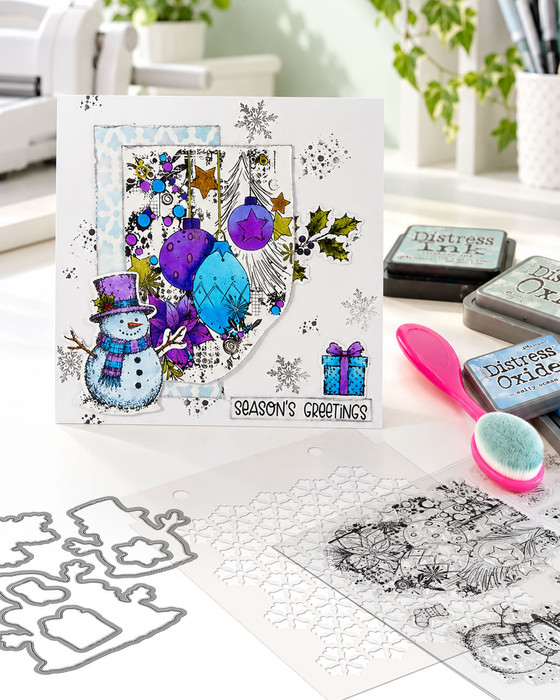 Snow & Sparkles clear stamps & outline dies bundle - stamps & dies for card making and crafts, junk journaling, planner crafts, scrapbooking