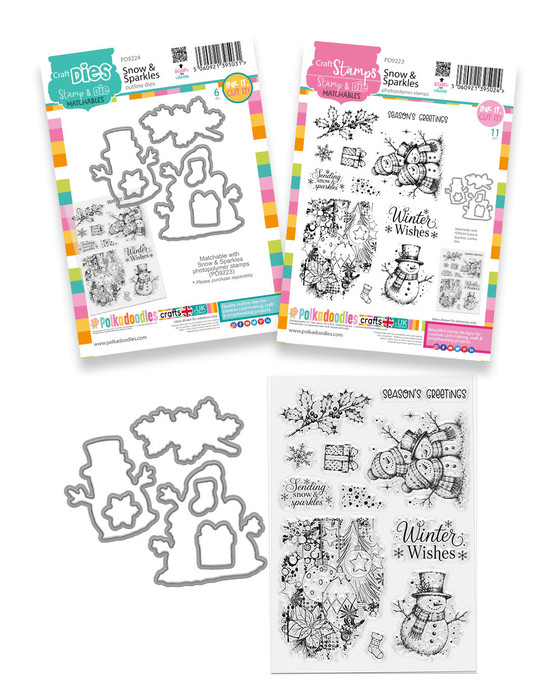 Snow & Sparkles clear stamps & outline dies bundle - stamps & dies for card making and crafts, junk journaling, planner crafts, scrapbooking