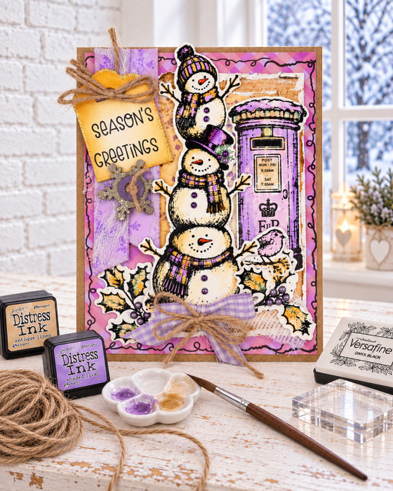 Snowy Greetings Snowman Christmas Holiday clear photopolymer stamps & co-ordinating outline dies bundle - stamps & dies for card making and crafts, junk journaling, planner crafts, scrapbooking.

Create gorgeous Christmas, winter and year-round projects with the Snowy Greetings Stamps & Dies Bundle, bringing together the 11-piece Snowy Greetings photopolymer stamp set and its 6-piece coordinating outline die set.

The stamp collection is packed with beautifully detailed artwork, including a stunning large floral design, a quirky stack of snowmen, traditional post box, envelope, bird, holly, foliage, postal details and greetings. Use the coordinating outline dies to cut selected stamped images quickly and easily, making it simple to add layers, dimension and fabulous focal points to your projects.