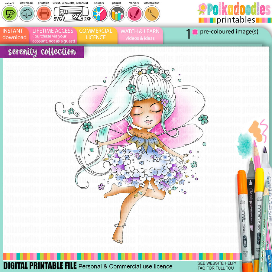 Serenity Fairy Dancing - Digital Crafts, digital Stamp card making printable downloads.