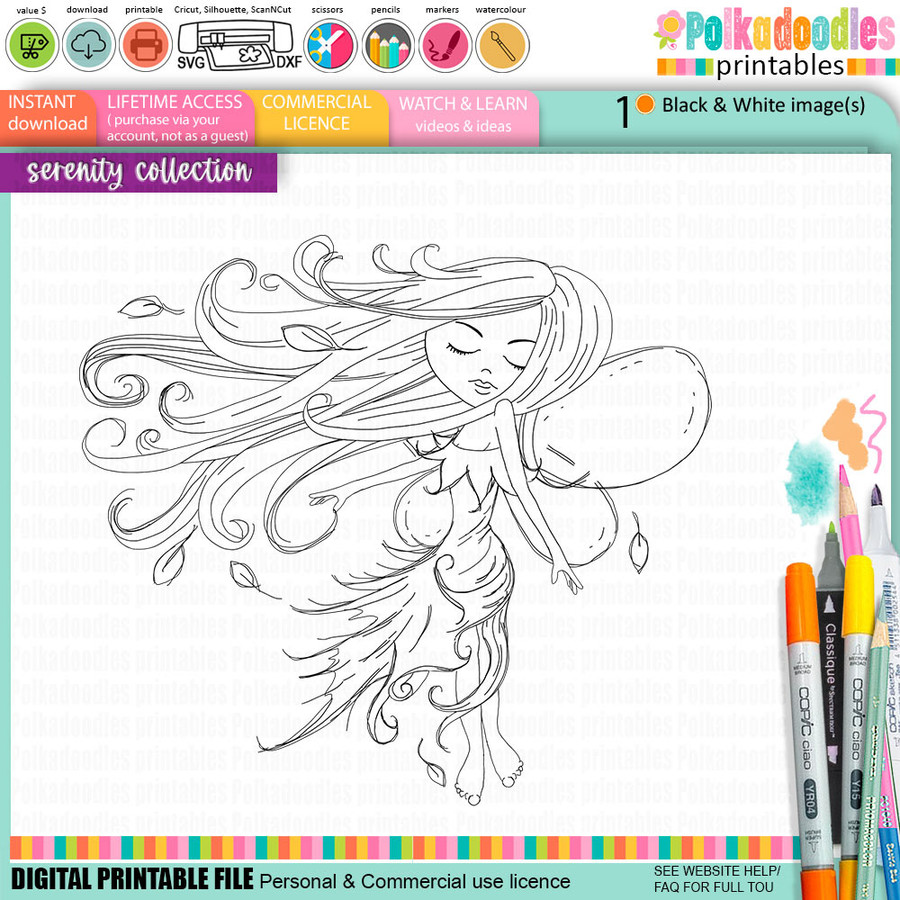 Serenity Fairy Earthstar - Digital Crafts, digital Stamp card making printable downloads.