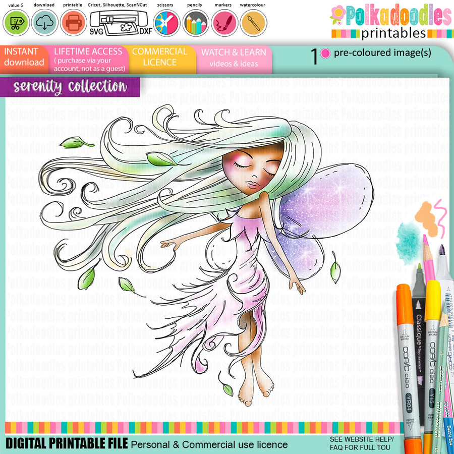 Serenity Fairy Earthstar - Digital Crafts, digital Stamp card making printable downloads.