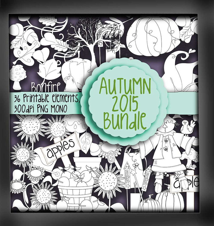 Autumn Fall digital stamp printables and clipart for crafts, card making, scrapbooking stickers. autumn, fall, apples, sunflowers, mushroom, toadstool, barrel, firework, acorns, leaves, foliage, pumpkin, scarecrow, wheelbarrow, trees, bonfire, toffee apple, halloween, fruit, birds, leaf, flower