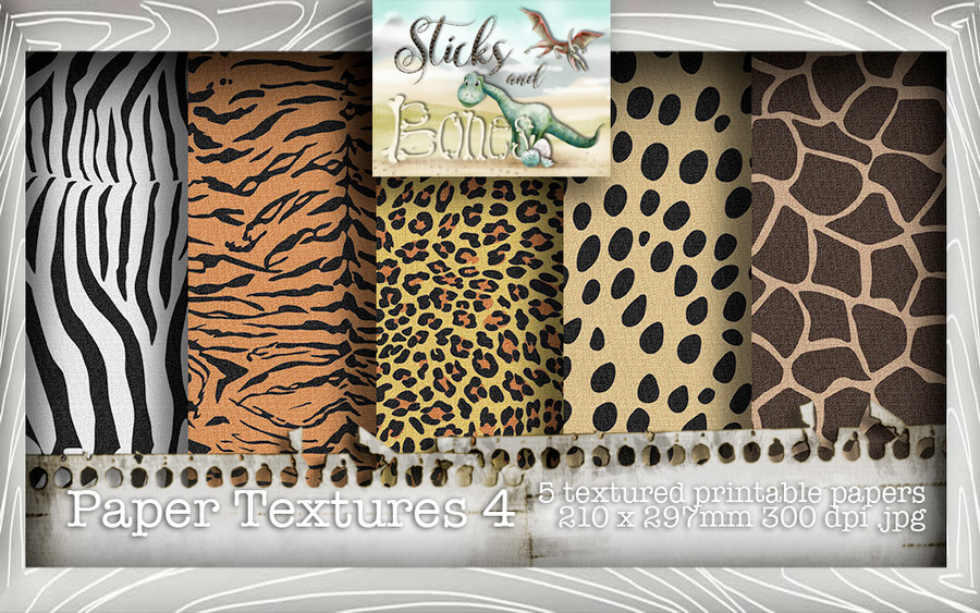 Sticks & Bones - Textured Animal print Papers 4 (5 papers A4) - Digital Stamp CRAFT Download