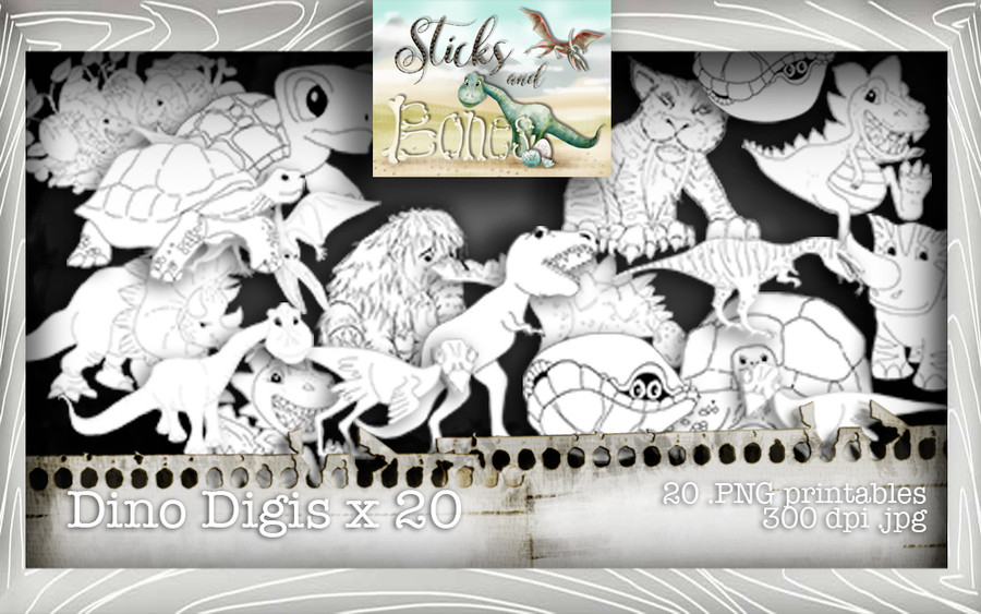Sticks & Bones - Dinosaur image Bundle - Digital Stamp CRAFT Download