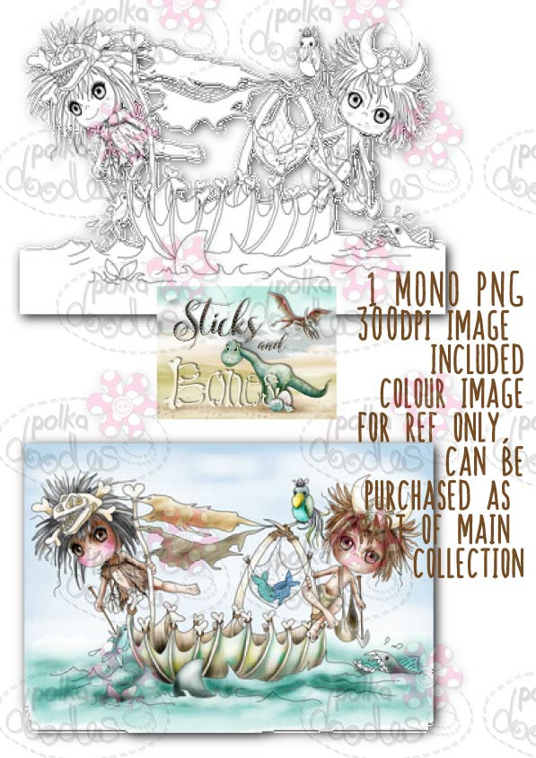 Sticks & Bones - Gone Fishing/Dinosaur - Digital Stamp CRAFT Download
