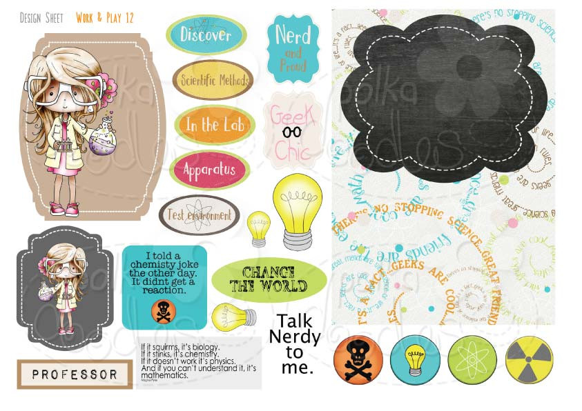 Work & Play 12 Design Sheet - Scientist/Geek girl - Digital Stamp CRAFT Download