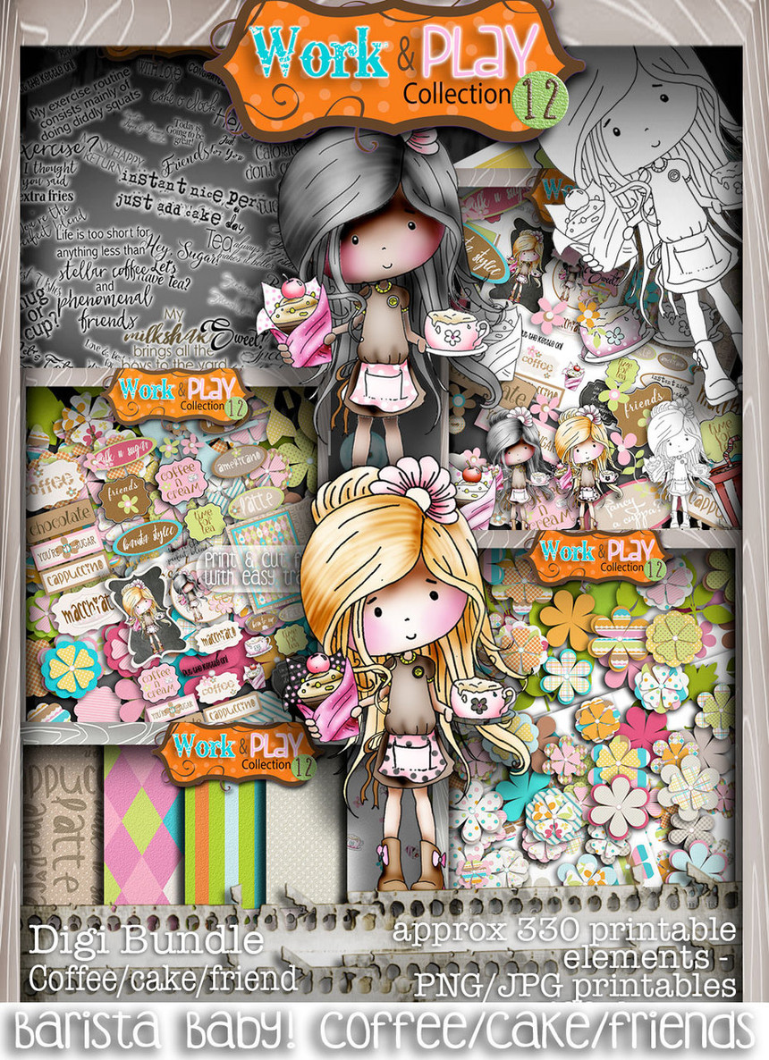 Barista Coffee/Cake bundle kit - Digital Stamp Scrapbooking Download