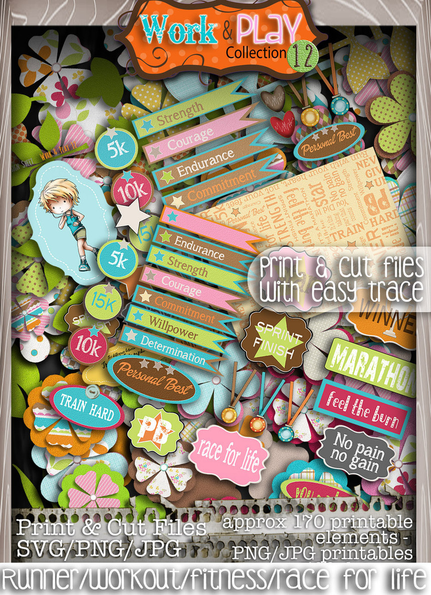 Male Runner/Workout/Fitness/Race for Life bundle kit - Printable Crafting Digital Stamp Craft Scrapbooking Download