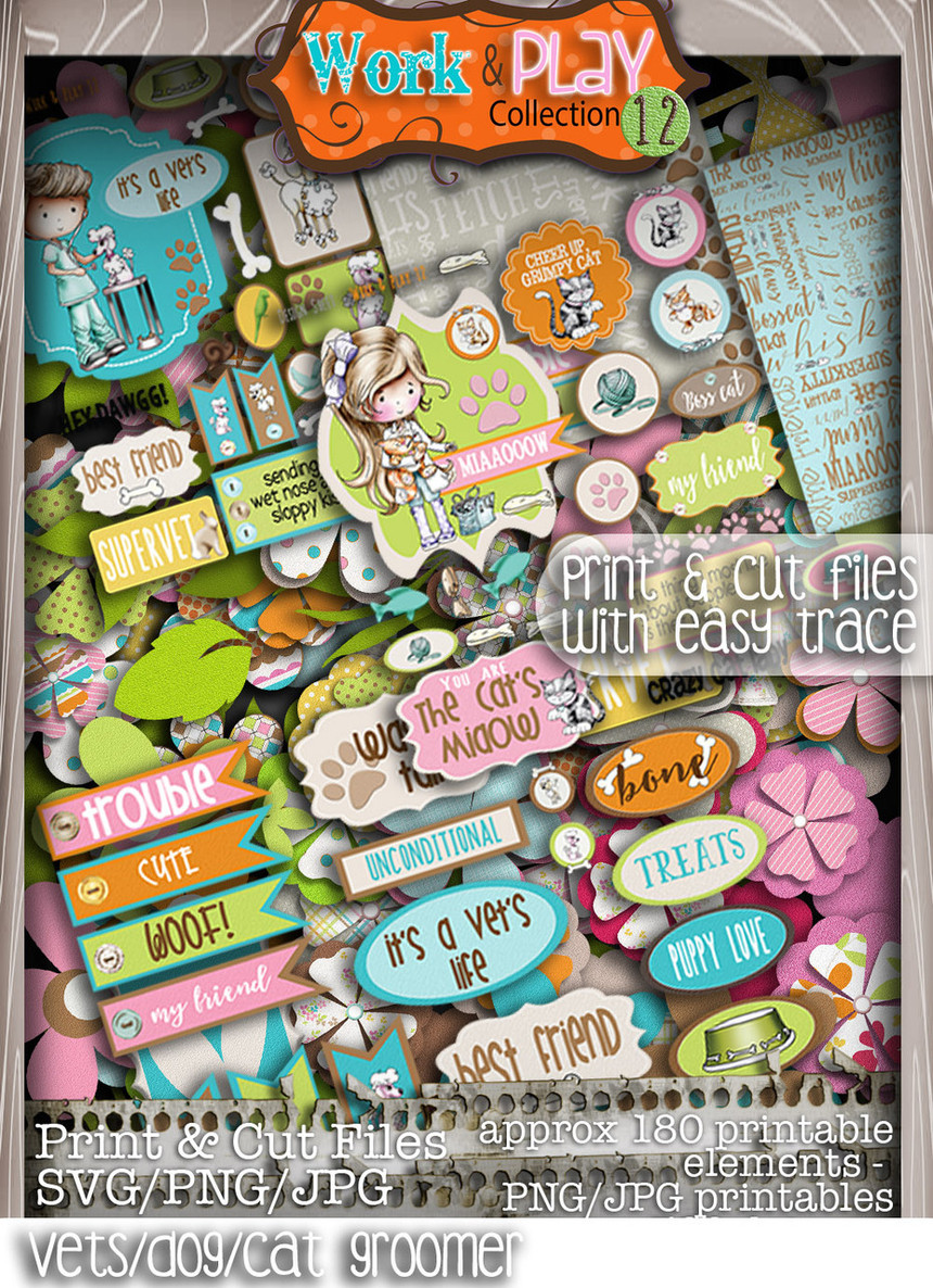 Vet/Dog Groomer/Cat Grooming bundle kit - Printable Crafting Digital Stamp Craft Scrapbooking Download