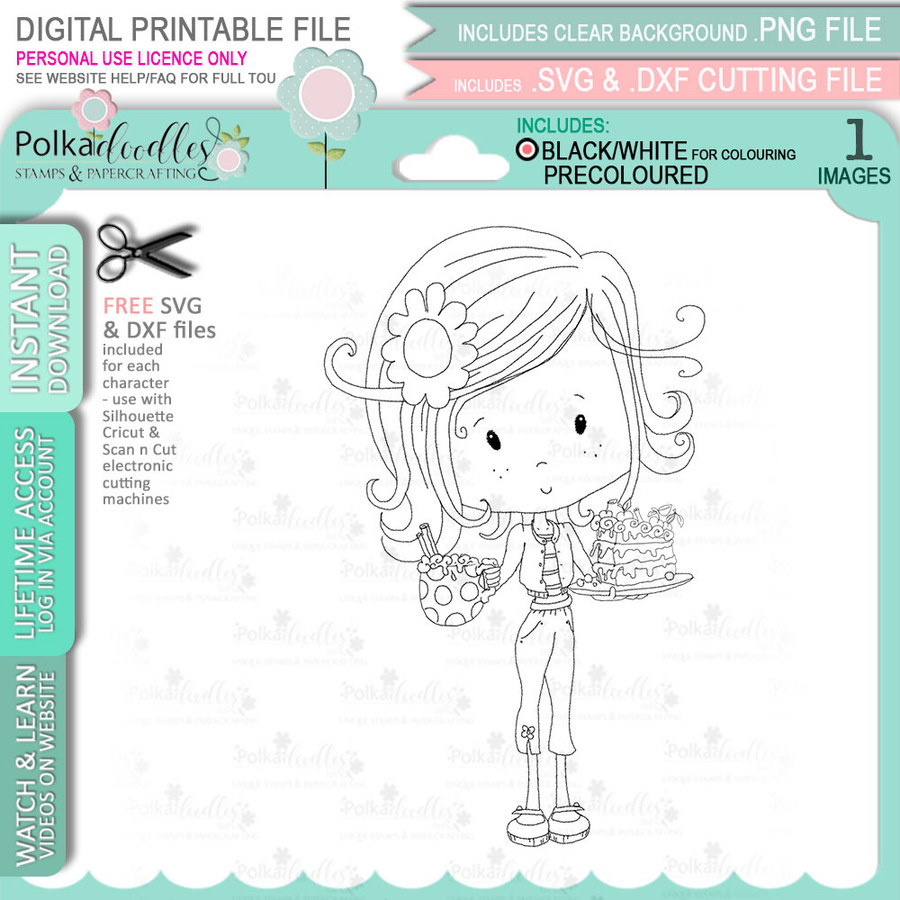 Tea and Cake - Winnie Sugar Sprinkles Spring - Cute Printable Digital Stamp Card making Craft Download