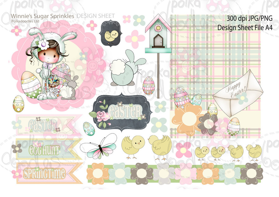 Winnie Sugar Sprinkles Springtime DESIGN SHEET 1 - Printable Crafting Digital Stamp Craft Scrapbooking Download