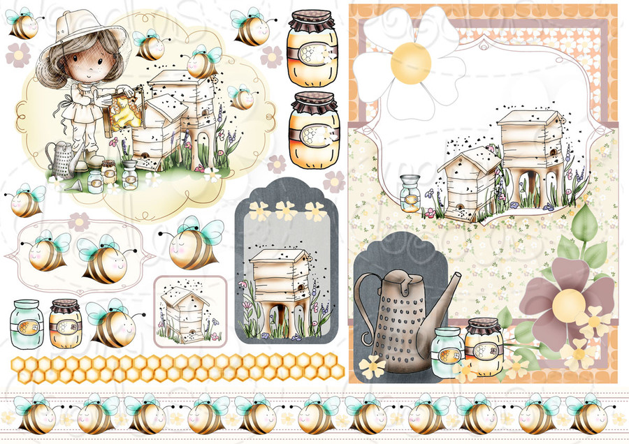 Honey Buzzy Bee - Winnie Fruit Punch Printable Digital Craft Stamp Download, digiscrap