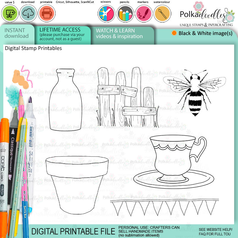 Daisy Days - beautiful flower floral botanical printable digital stamps and clipart for craft, card making junk journals