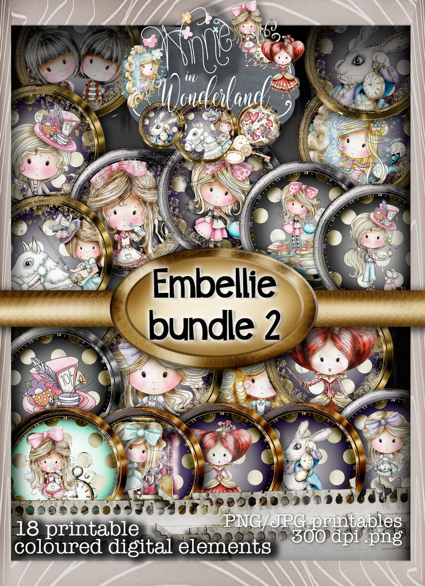 Winnie in Wonderland - (BIG KAHUNA DOWNLOAD) Printable Digital card/scrap collection