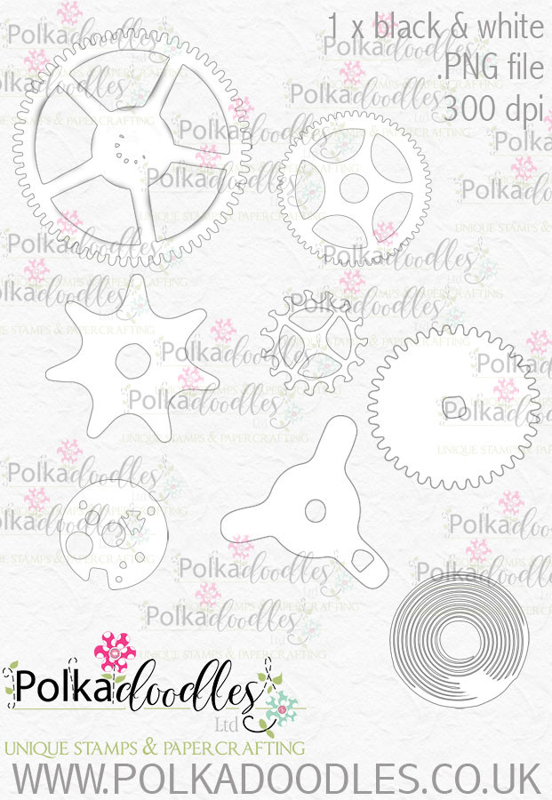 Winnie Wonderland Steampunk cogs/wheels - Printable Digital stamp download