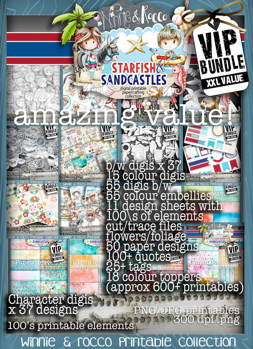 VIPXXL EDITION Winnie Starfish/Sandcastles Craft Printables - DOWNLOAD