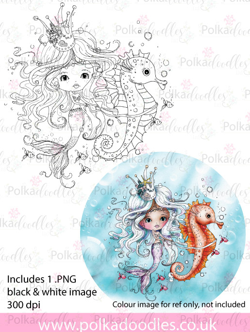 Meribelle Mermaid Seahorse - digital craft stamp download